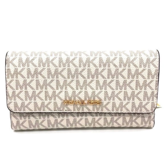 Michael Kors Large Trifold Wallet Vanilla/Brown - Picture 2 of 7